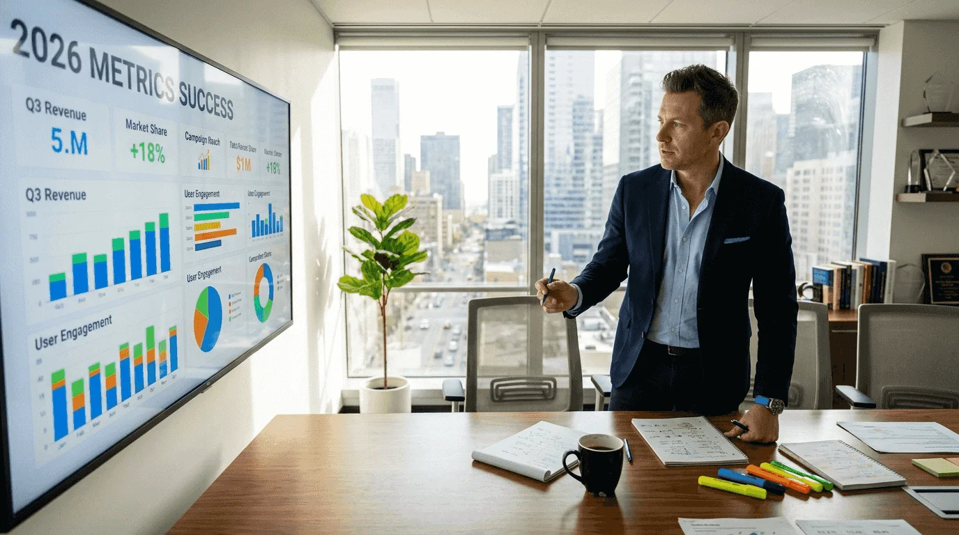 Executive viewing 2026 marketing metrics dashboard