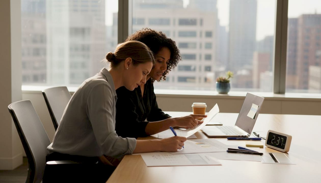 Marketers meeting analyzing segment reports