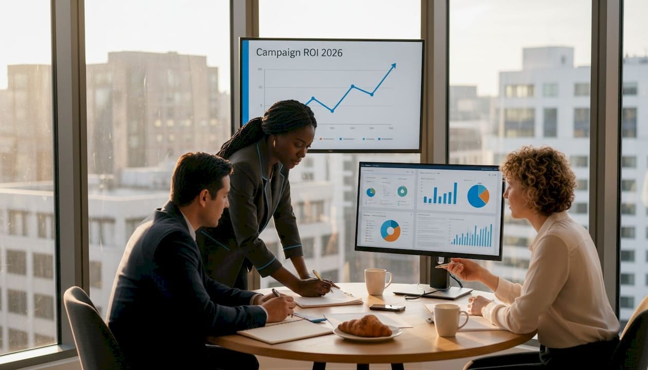 Marketing team working on analytics in bright office