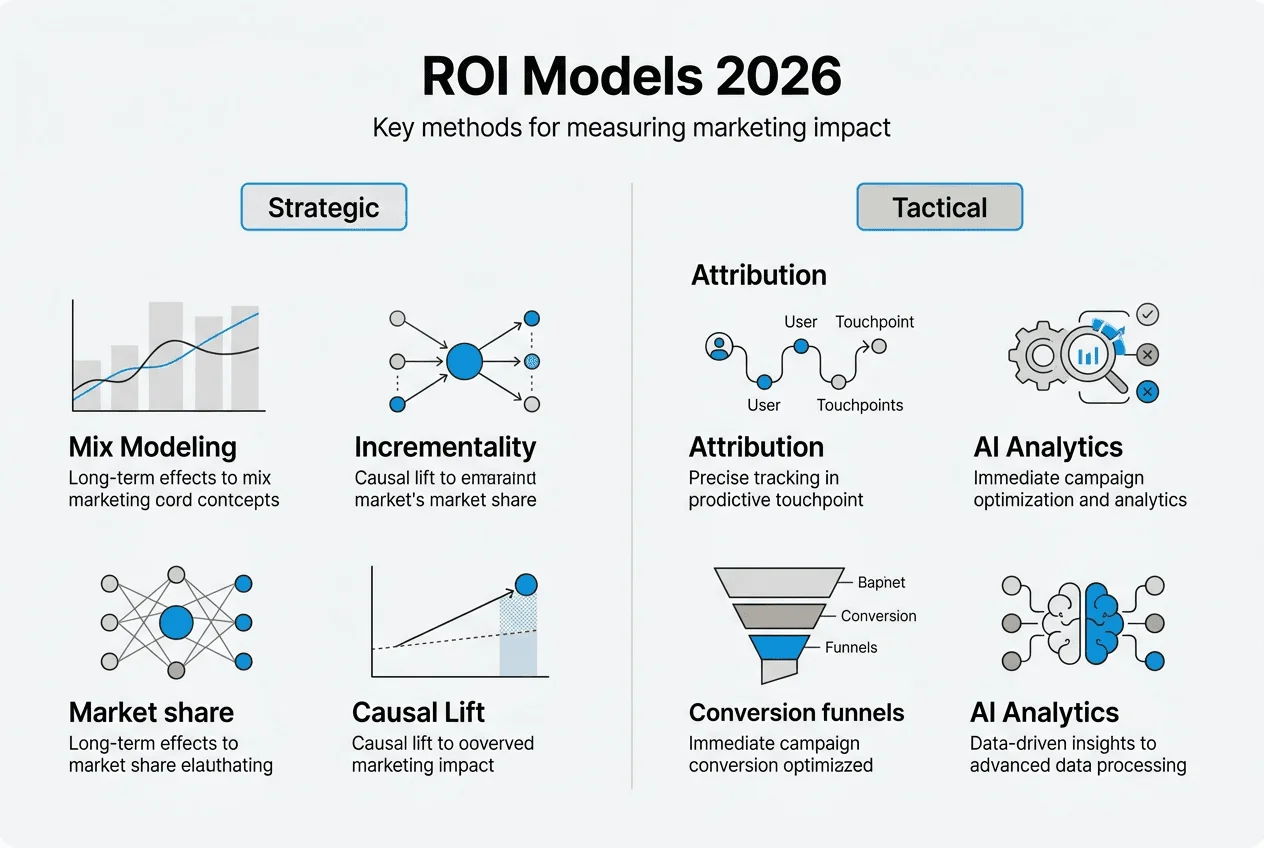 Infographic showing key ROI measurement models