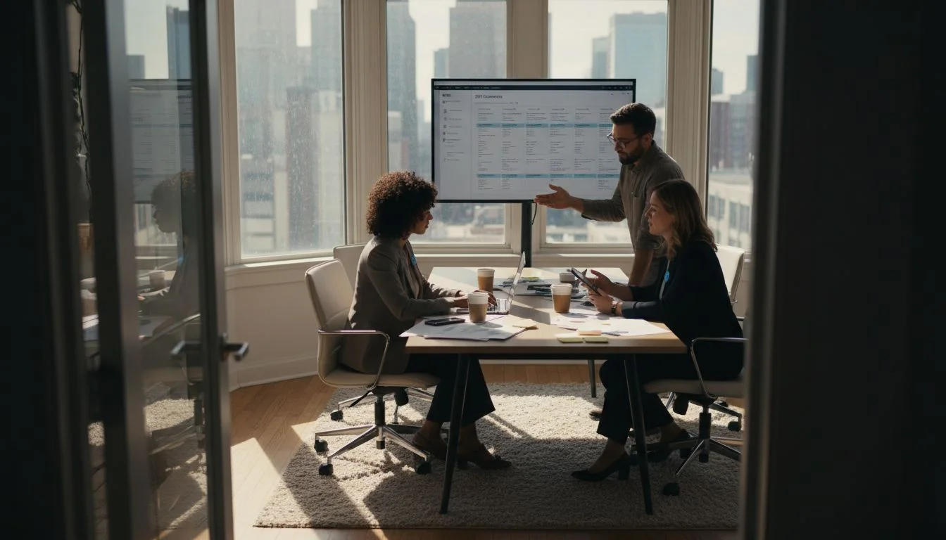 Marketing team reviews automation workflow