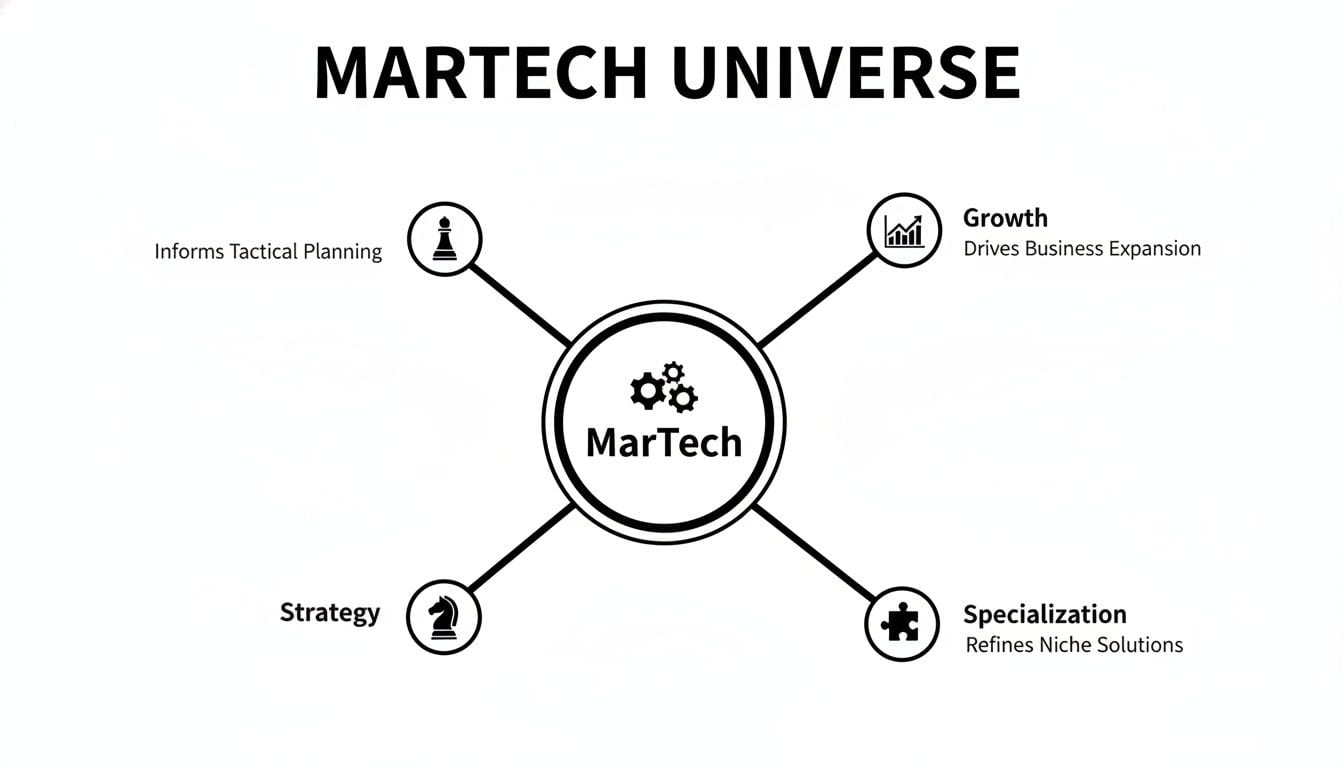 MarTech Universe diagram illustrating connections to strategy, tactical planning, growth, and specialization.