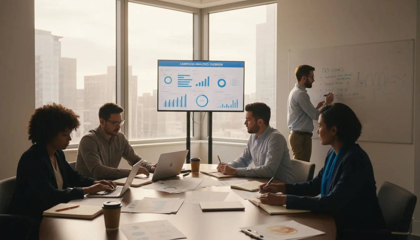 Martech team in office analyzing dashboard