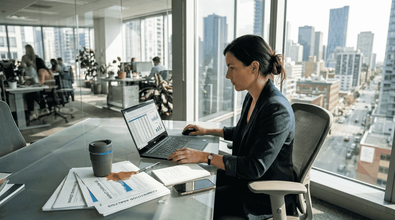 Marketing manager reviews diverse data sources