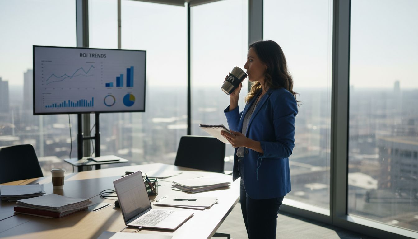 Manager reviewing marketing measurement data