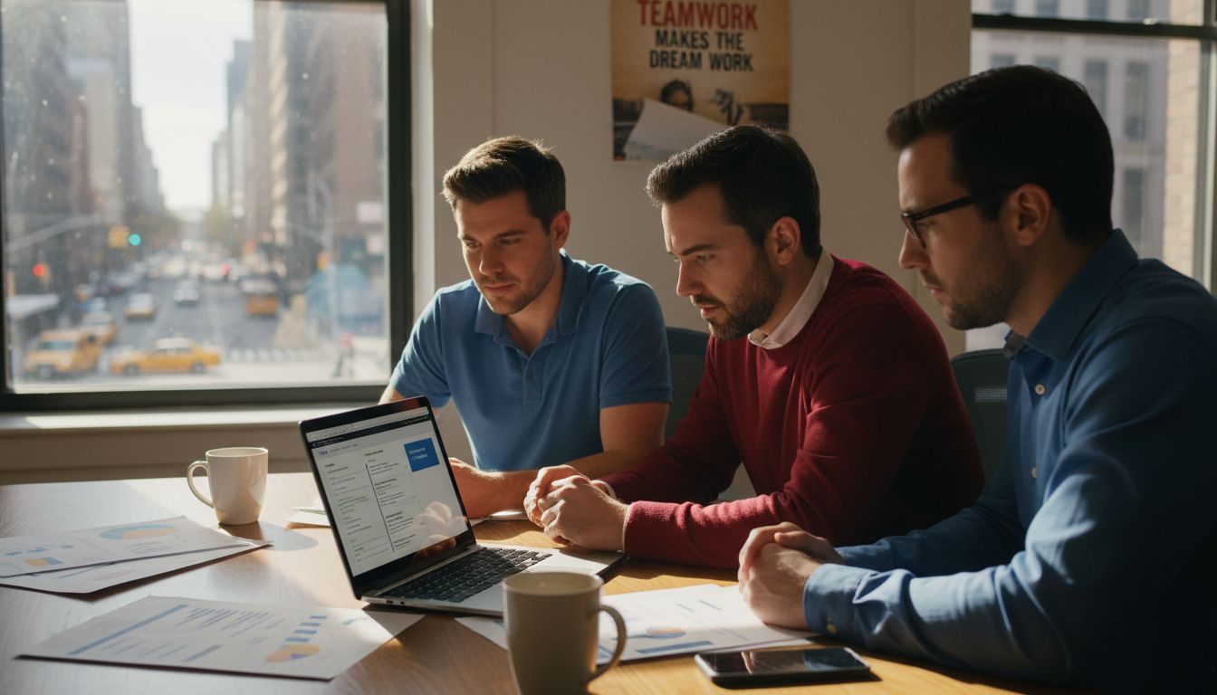 Manager prepping marketing workflow in office